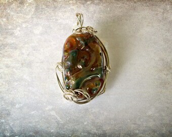 Lampwork Bead Pendant, Handmade Wire Wrapped SRA-65