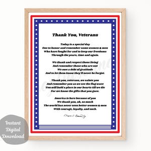 Poema imprimible del Día de los Veteranos Gracias Día de los Caídos Héroes alentando a EE. UU. DESCARGA DIGITAL Diseño Arte de la pared diy Regalo Póster instantáneo Decoración del hogar