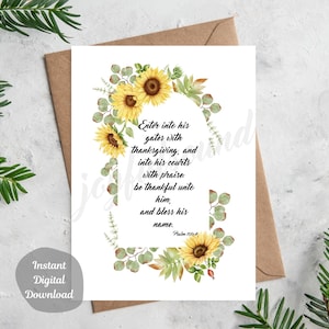 Danksagungs-Schrift Karte Sonnenblumen Herbst gesegnet Geschenk Christian DIGITAL DOWNLOAD Design DIY Geschenk 8,5 &quot;x 11&quot; - Schnitt auf 5 &quot;x 7&quot;