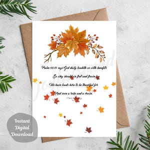 Cartão com poema cristão encorajador para impressão Folhas de agradecimento Outono Cristão DOWNLOAD DIGITAL Design DIY Presente 8,5” x 11” - Corte para 5” x 7”