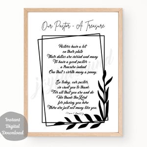Pastor Appreciation Poem, Minister Gift, Pastor Present, Pastor Thank You Poem, DIGITAL DOWNLOAD DIY Pastor Birthday, Pastor Retirement