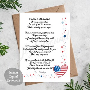 Cartão de Poema Imprimível América Heróis EUA Memorial Day Obrigado Bandeira do Dia dos Veteranos DOWNLOAD DIGITAL Design faça você mesmo Presente 8,5” x 11” - Corte para 5” x 7”