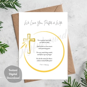 Cartão para impressão de agradecimento ao pastor e à esposa, poema de agradecimento ao pastor, DOWNLOAD DIGITAL Design DIY Presente 8,5” x 11” - Corte para 5” x 7”