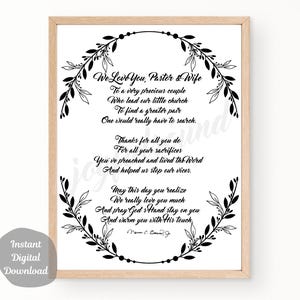 Pastor & Wife Appreciation Gift, Minister, Pastor Present, Pastor Thank You Poem, DIGITAL DOWNLOAD DIY Pastor Birthday, Pastor Retirement