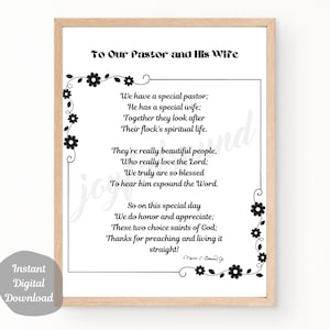 Pastor & Wife Appreciation Gift, Minister, Pastor Present, Pastor Thank You Poem, DIGITAL DOWNLOAD DIY Pastor Birthday, Pastor Retirement