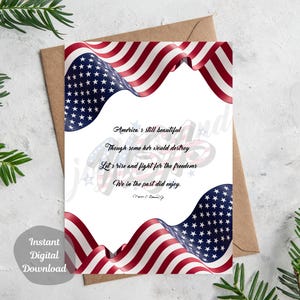 Cartão de Poema Imprimível dos EUA Obrigado Heróis América Memorial Day Bandeira Dia dos Veteranos DOWNLOAD DIGITAL Design diy Presente 8,5” x 11” - Corte para 5” x 7”