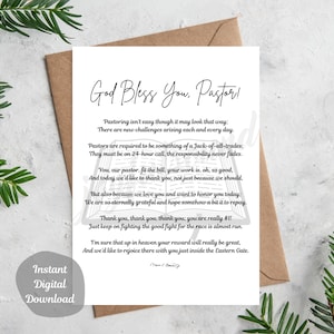 Pastor Appreciation Printable Card, Danke Gedicht DIGITAL DOWNLOAD Design DIY Geschenk Geburtstag 8.5 "x 11" - Cut to 5" x 7"