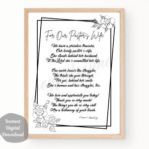 Pastor&#39;s Wife Appreciation Gift, Pastor&#39;s Wife Thank You Poem, DIGITAL DOWNLOAD DIY Minister&#39;s Wife Gift, First lady Gift, Church Leader
