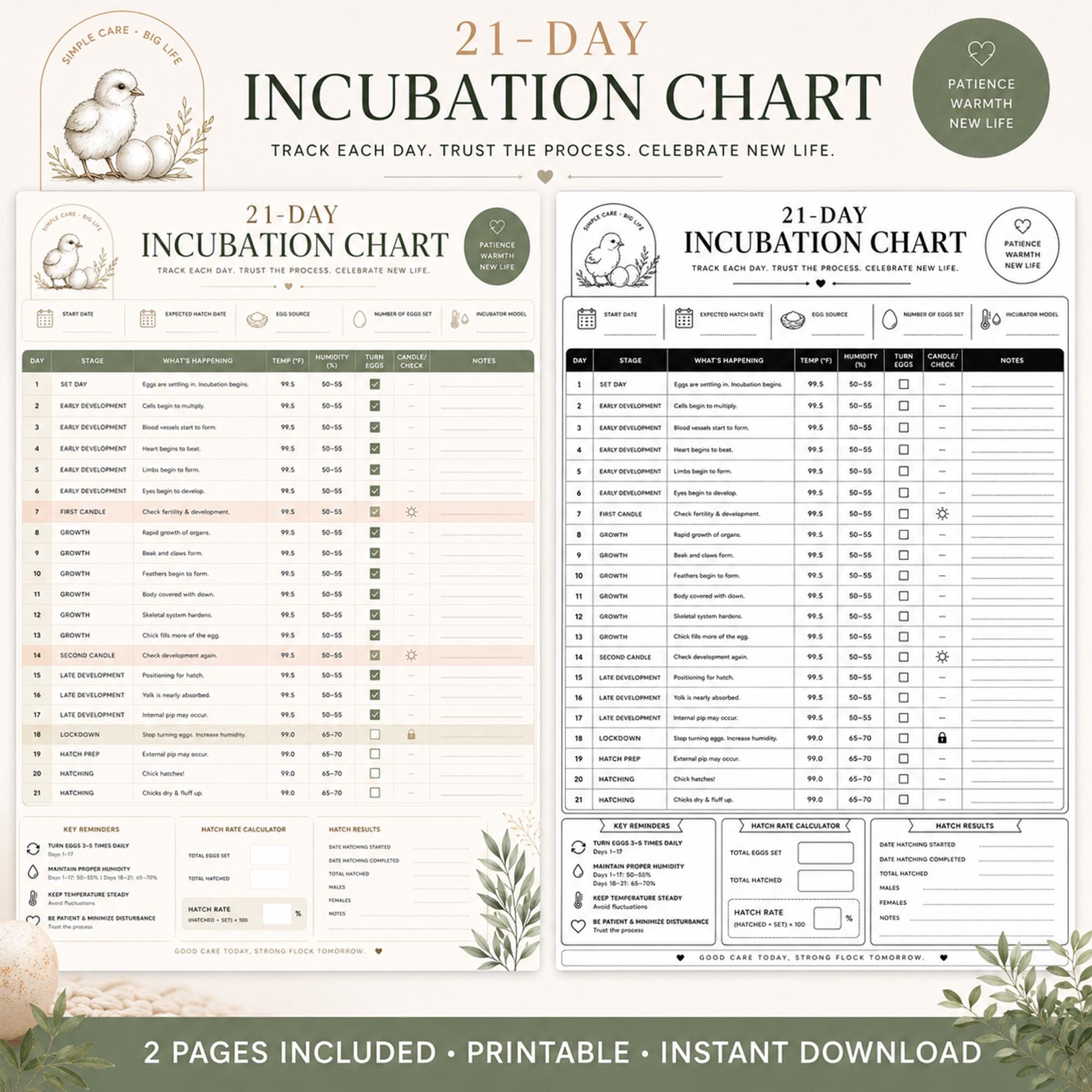 Printable Chicken Hatching Chart.pdf 21 Day Incubation Chart Printable, Egg Hatch Tracker, Chicken Hatching ...