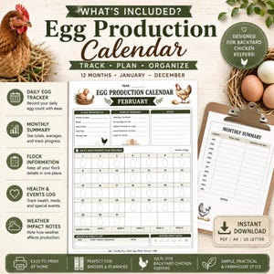 Chicken Egg Production Log | 12-Month Flock Planner, Poultry Record Book (PDF)