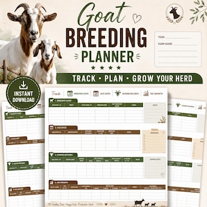 Goat Breeding Planner Printable PDF | Kidding Record Tracker, Due Date Log, Kid Growth Chart