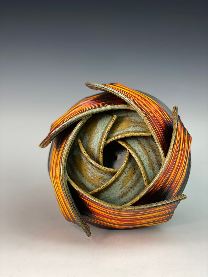 Handmade Ceramic Double Spiral Ikebana image 1