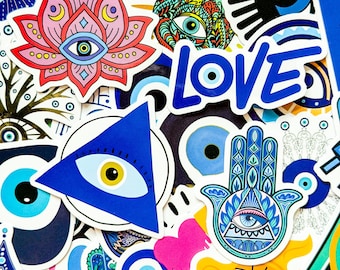 50PCS Celestial Evil Eye Stickers Pack, Protective Nazar Symbol Stickers, Bohemian Mystic Aesthetic Stickers for Water Bottle, Phone Case