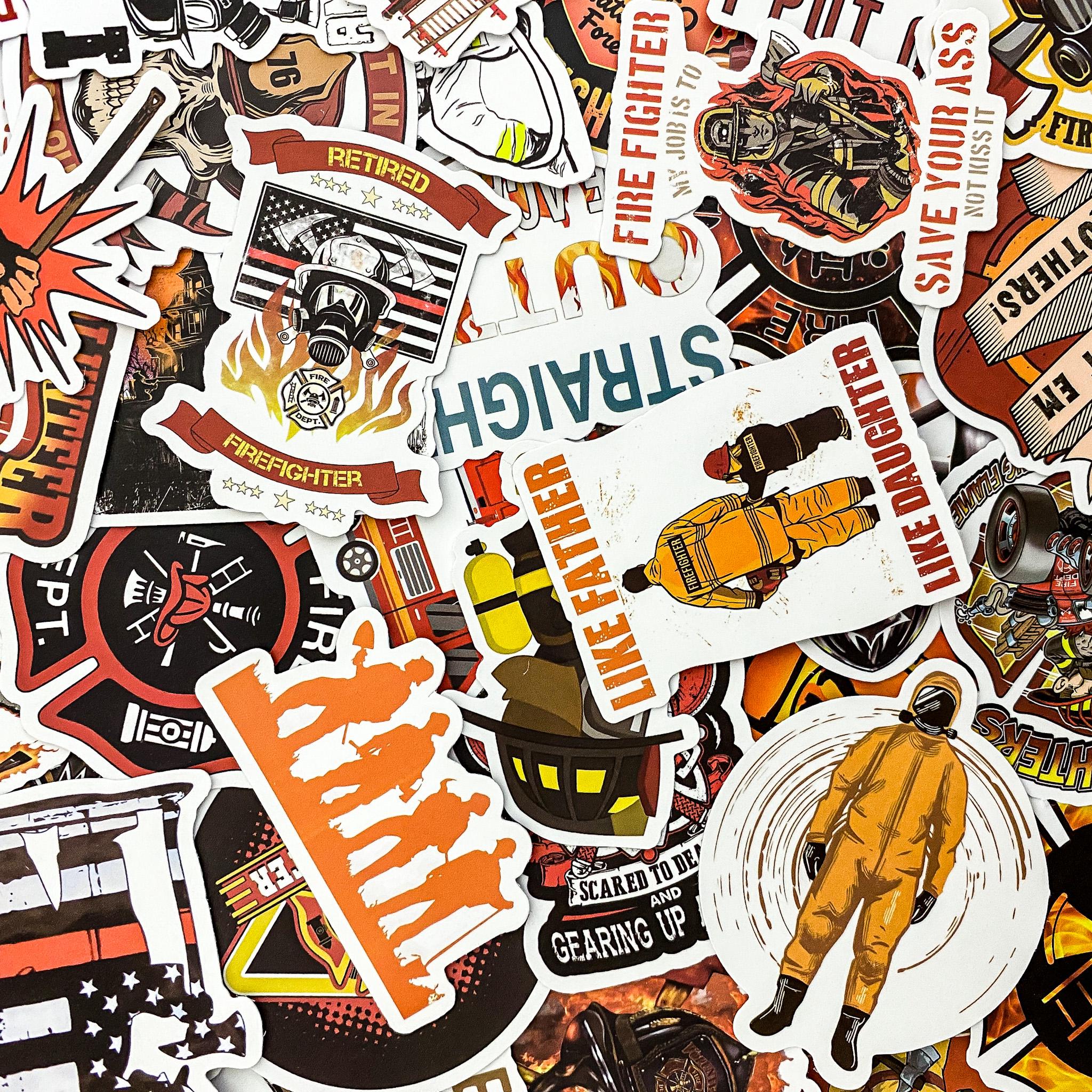 50pcs Firefighter Helmet Stickers, Cool Retro Firefighter Stickers ...