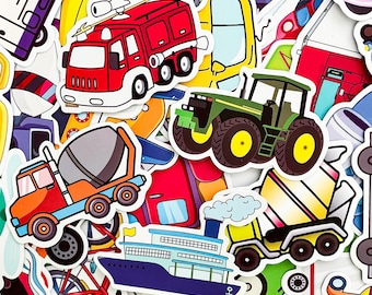 50 pegatinas de transporte, pegatinas de vehículos de dibujos animados, pegatinas impermeables para coches y aviones, pegatinas para barcos y trenes, pegatinas para niños