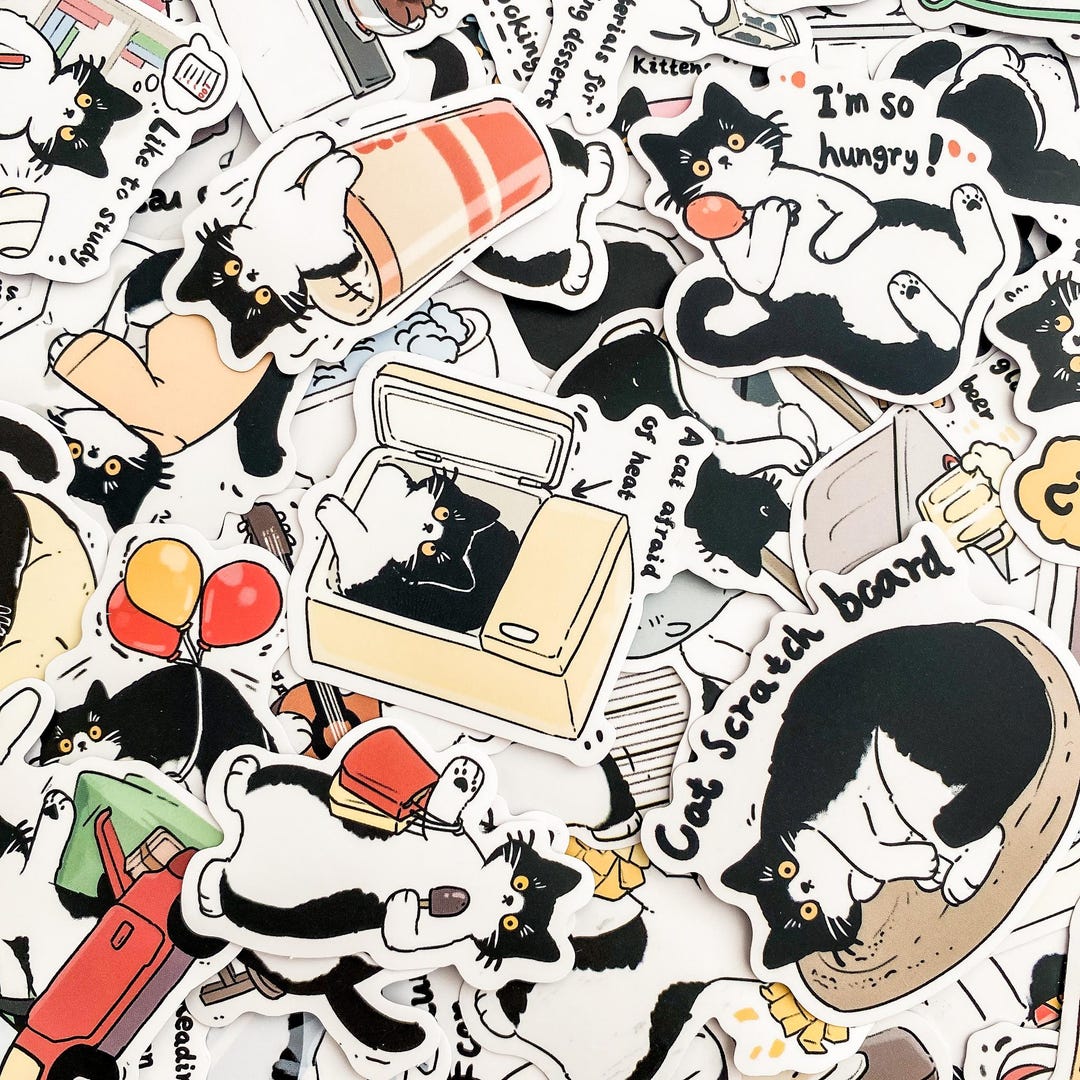 50pcs Black Cat Stickers, Cute Cat Sticker Pack, Waterproof Kawaii ...