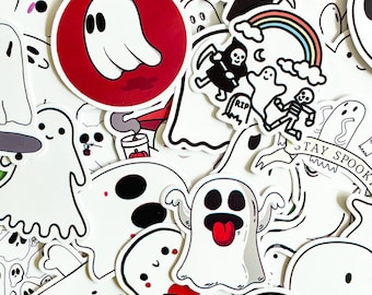 50 pegatinas de fantasmas adorables, paquete de pegatinas kawaii y espeluznantes, pegatinas únicas de fantasmas, pegatinas impermeables para álbumes de recortes y portátiles