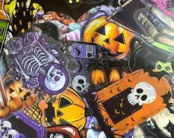 Paquete de 50 pegatinas de Halloween de PET, pegatinas góticas, pegatinas espeluznantes, pegatinas terroríficas, pegatinas coloridas para diarios, fiestas y portátiles.