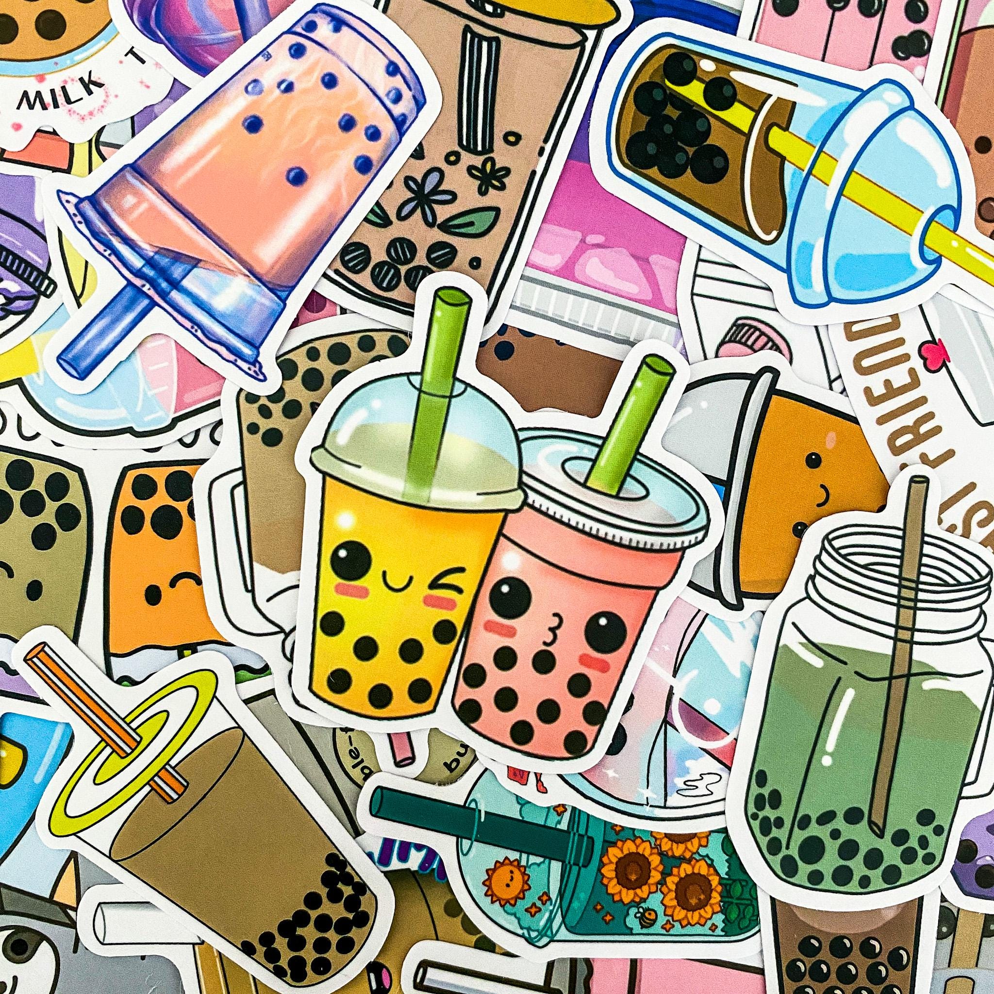 50pcs Bubble Tea Sticker Pack, Kawaii Beverag Stickers, Kawaii Boba ...