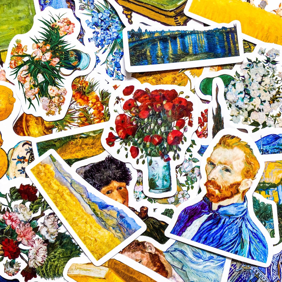 Visual Arts Stickers 50PCS Oil Painting Art Stickers Pack, Vintage Floral Stickers, Natural ...
