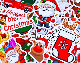 Paquete de 100 pegatinas navideñas aleatorias: vinilo impermeable para portátiles, botellas de agua, decoraciones navideñas, Papá Noel, reno y muñeco de nieve.