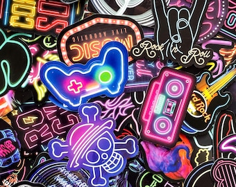 100pcs Vintage Neon Stickers, Waterproof Laptop Stickers, Cool Skateboard Stickers, Unique Stickers for Water Bottles