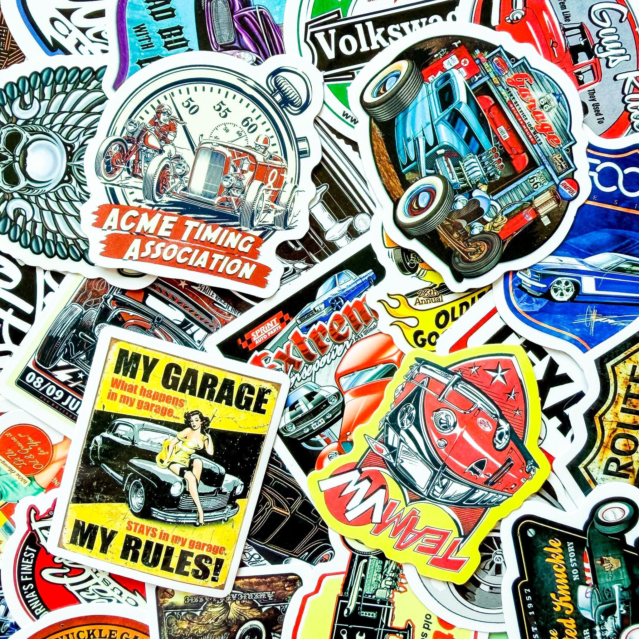 50PCS Vintage Hot Rod Car Stickers Pack, Classic Modified Car Collage ...