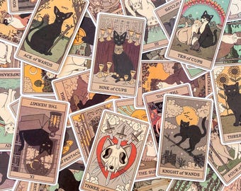 50pcs  Tarot Card Stickers, Cat Mystical Stickers, Witchy Kindle Stickers, Spiritual Stickers, Occult Stickers, Cute Tarot Stickers Pack