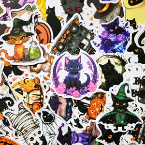 50 adesivi a forma di gatto nero, adesivi di Halloween per decorazioni, confezione di adesivi a forma di gatto, adesivi carini impermeabili per laptop Kindle, adesivi in vinile