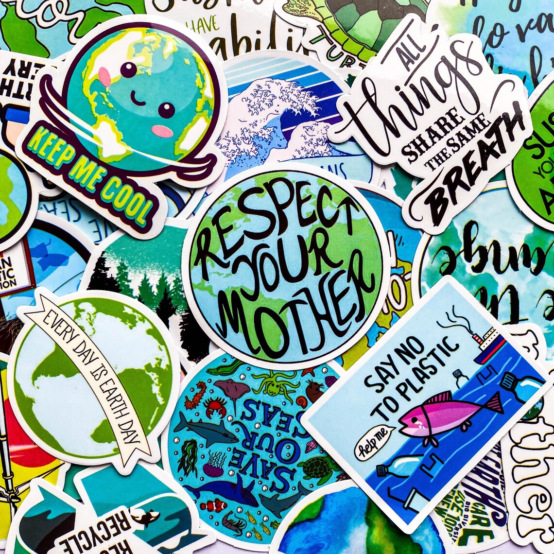 Saveme Earth Sticker 50PCS Save Earth Stickers Pack, Green Botanical Stickers, Ocean ...