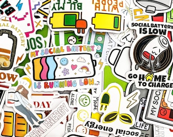 50pcs Social Battery Stickers, Warning Energy Level, Water Bottle Stickers, Fun Social Meter Stickers, Low Battery Stickers
