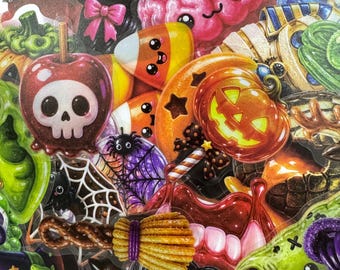 Paquete de 50 pegatinas adorables de Halloween, pegatinas transparentes de PET, pegatinas de dibujos animados, pegatinas de ojos, momia y murciélago para diarios, tazas y portátiles.