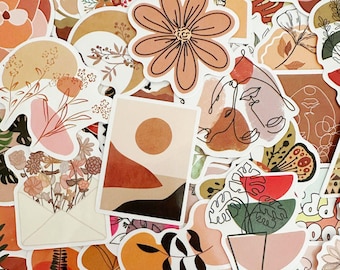 Paquete de 50 pegatinas estilo boho, set de pegatinas con diseño floral para libros Kindle, botellas Hydro Flask y portátiles. Pack de pegatinas estéticas e impermeables.