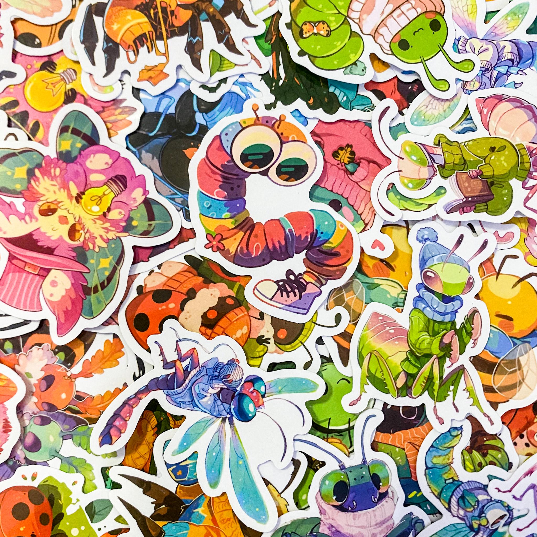 Insect Names Stickers 50pcs Insect Stickers, Vibrant Bug Stickers, Colorful Waterproof Insect ...