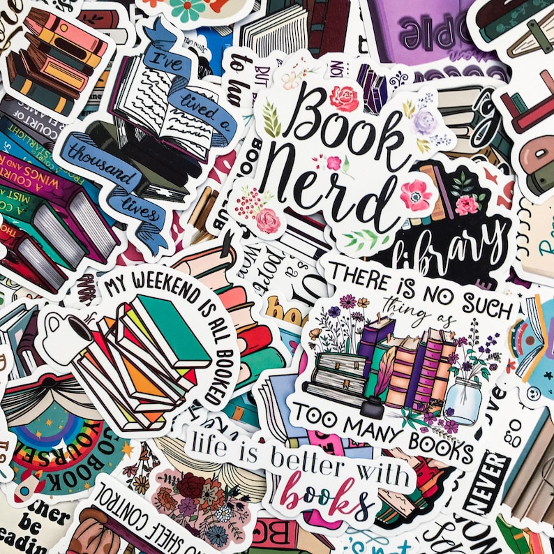 Literature Review Stickers 50pcs Bibliophile Themed Stickers, Reading Quotes Illustrated Stickers ...
