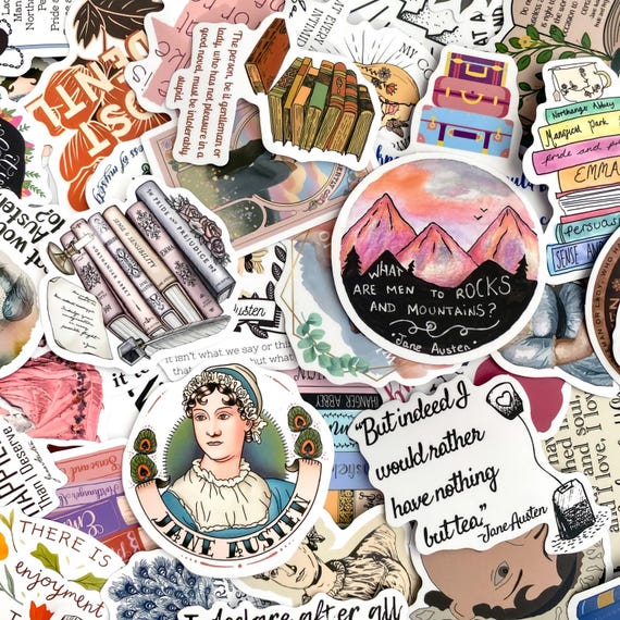 50pcs Jane Austen Literary Stickers, Vintage Book Stickers, Sense and Sensibility Quotes, Stickers for Book Lovers & Austen Fans
