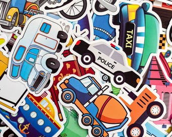100pcs Transportation Stickers, Truck and Tractor Stickers, Vehicle Stickers, Motorcycle Decals, Waterproof Stickers for Kids, Water Bottle