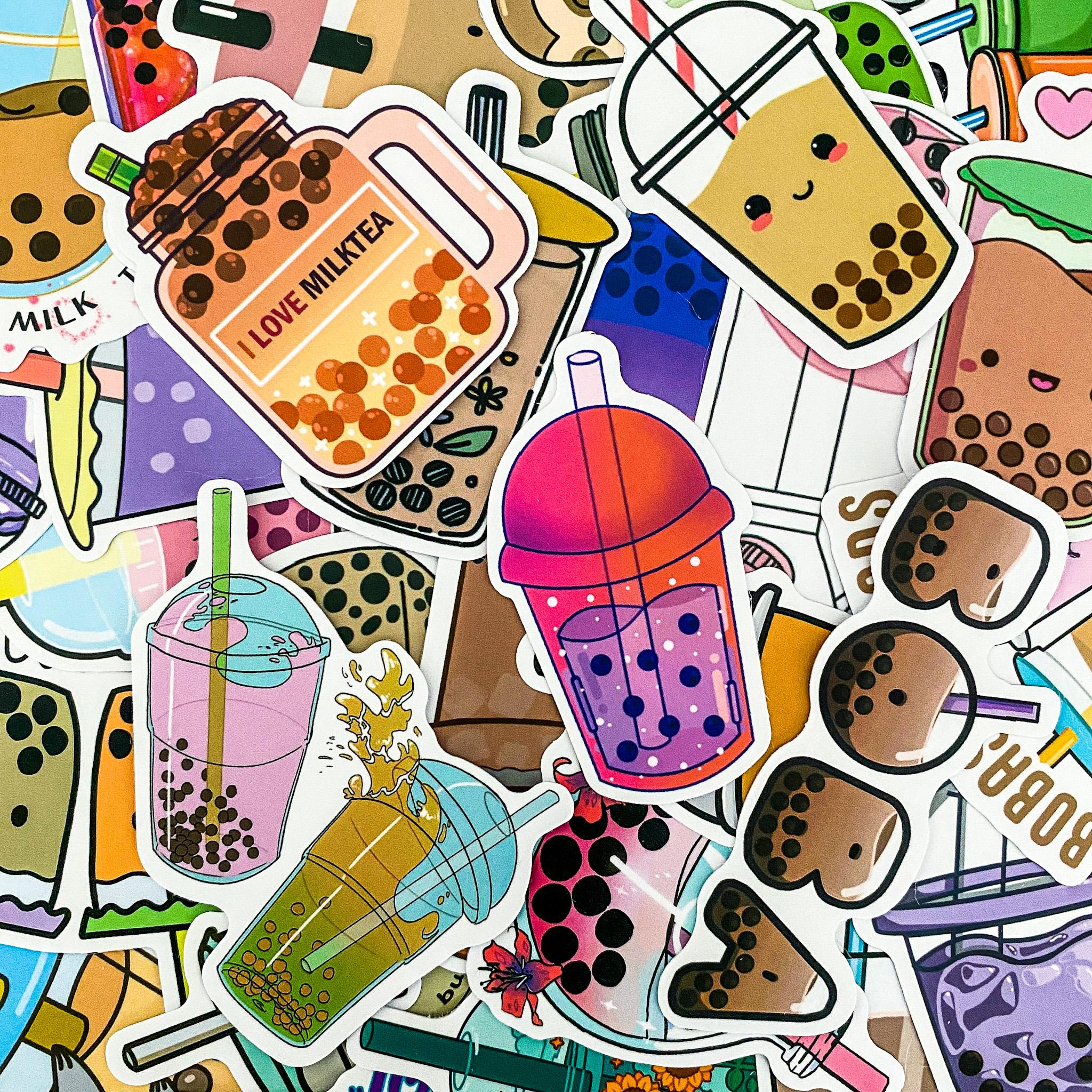 50pcs Bubble Tea Sticker Pack, Kawaii Beverag Stickers, Kawaii Boba ...