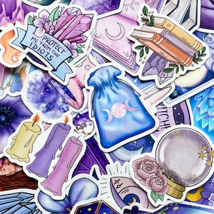 100 pegatinas de brujas, pegatinas de vinilo estrelladas, pegatinas de luna y cristal, decoración celestial, pegatinas místicas, pegatinas estéticas impermeables