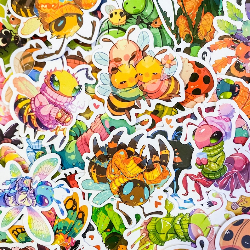 50pcs Insect Stickers, Vibrant Bug Stickers, Colorful Waterproof Insect ...