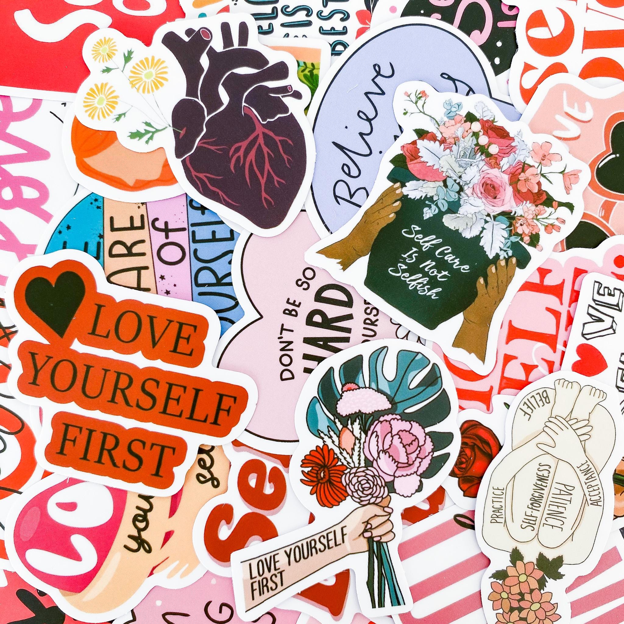 50pcs Self Love & Self Care Sticker Pack, Positivity Stickers, Floral ...
