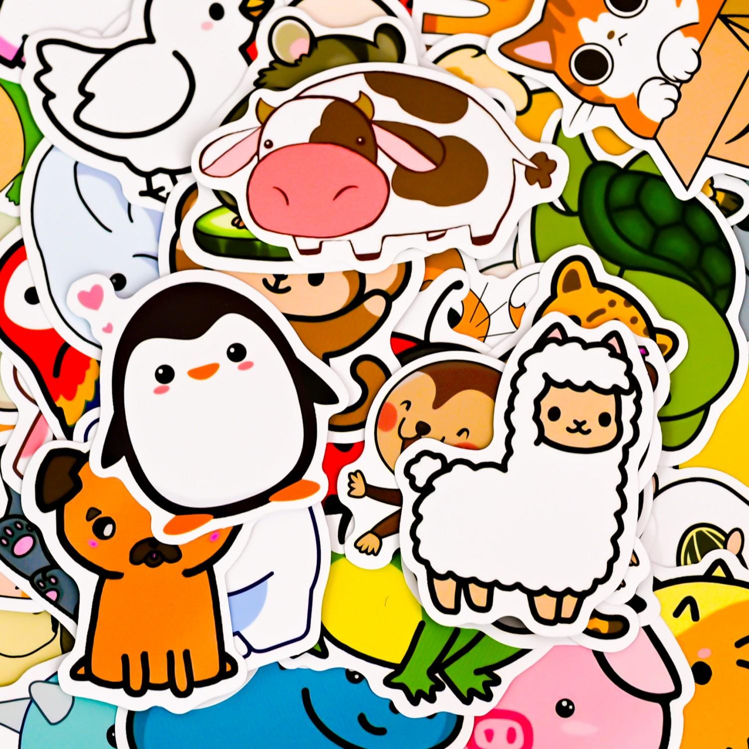 Paquete de 100 pegatinas de vinilo de animales adorables al azar, pegatinas impermeables de animales para portátil y botella de agua, pegatinas kawaii de animales para Kindle.