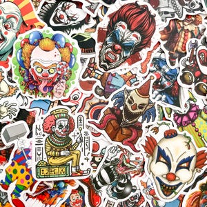 100 pegatinas de terror de payaso, calcomanías de vinilo aterradoras, paquete de pegatinas góticas espeluznantes, pegatinas impermeables para diario y botella de agua