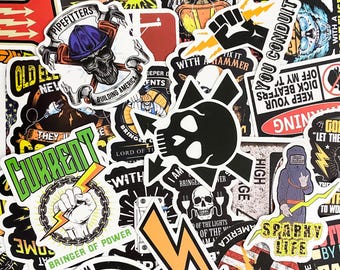 50pcs Electrician Themed Stickers, Waterproof Hard Hat Decals, Funny Tool Stickers, Sparky Life Stickers, Warning Stickers, Helmet Stickers
