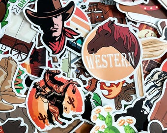 50pcs Western Stickers, Cowboy Vinyl Decals, Horseback Riding Stickers, Waterproof Stickers, Rustic Stickers, Wild West Sticker Pack