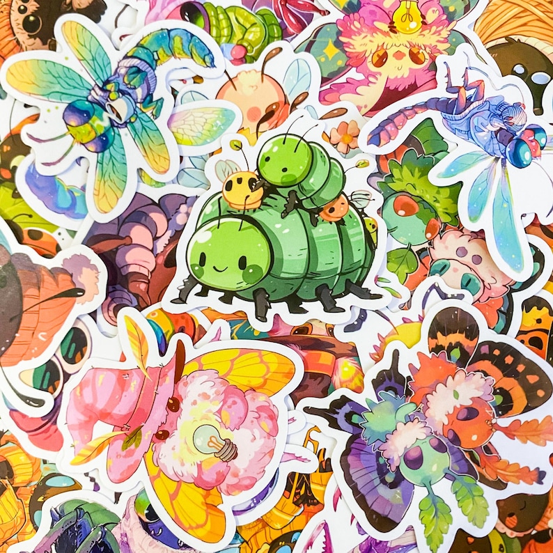 50pcs Insect Stickers, Vibrant Bug Stickers, Colorful Waterproof Insect ...