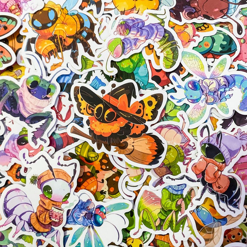50pcs Insect Stickers, Vibrant Bug Stickers, Colorful Waterproof Insect ...