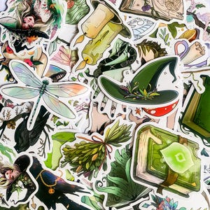 100 pegatinas de brujería, pegatinas con temática de la naturaleza, pegatinas estéticas góticas, pegatinas verdes mágicas, pegatinas decorativas impermeables