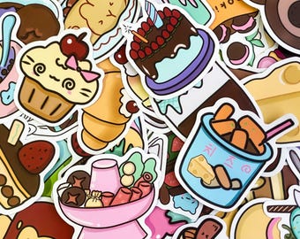 50 sztuk naklejek z jedzeniem Kawaii, kolorowy pakiet naklejek z jedzeniem, naklejki z ciastami i lodami dla dzieci, naklejki na butelki z wodą dla dzieci