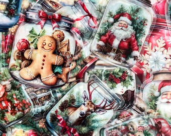 50pcs Santa & Mason Jar Stickers, Christmas Stickers, Waterproof Journal Stickers, Holiday Decor Stickers, Unique Xmas Stickers